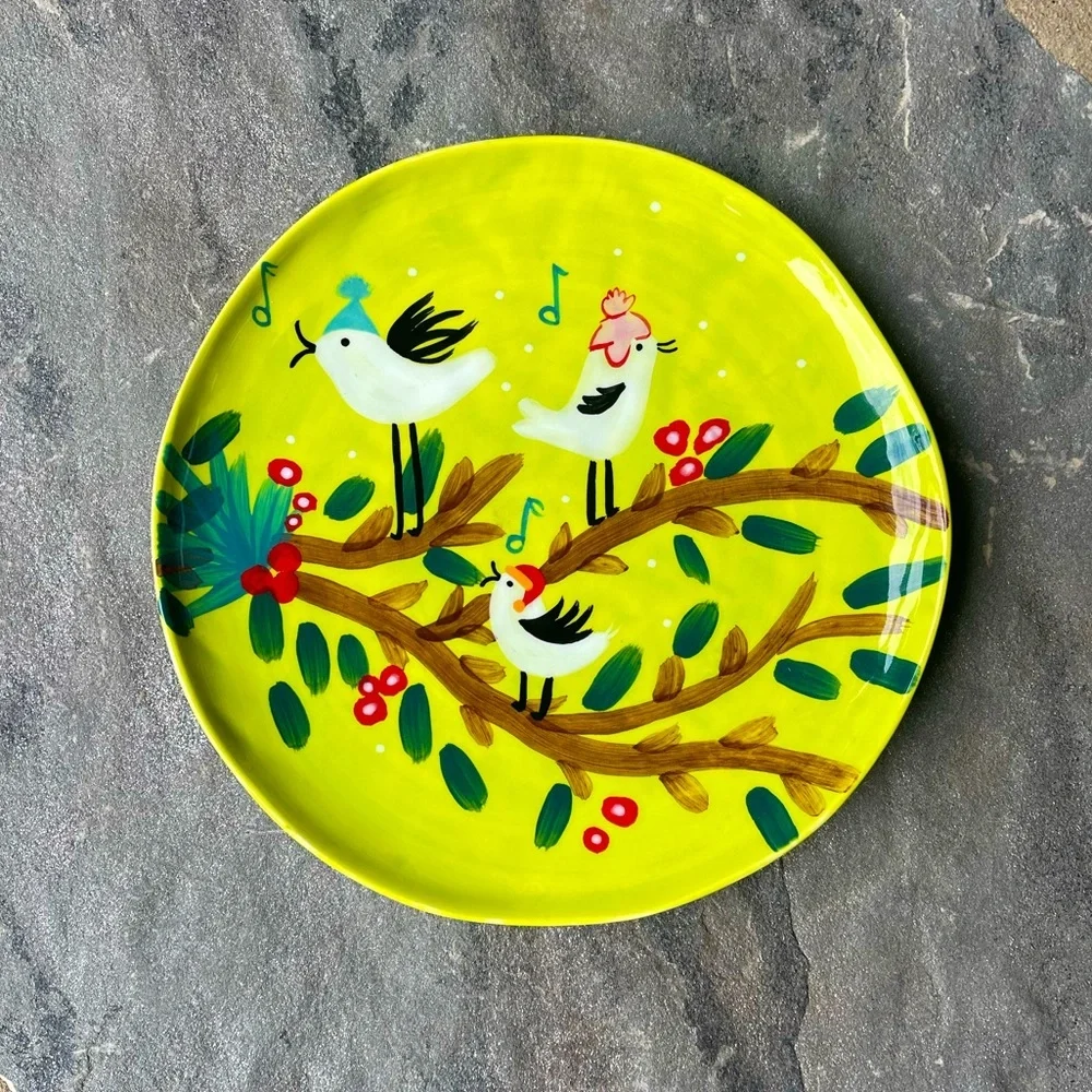 Anthropologie Scenic Woodland Forest Birds Stoneware Dessert Plate